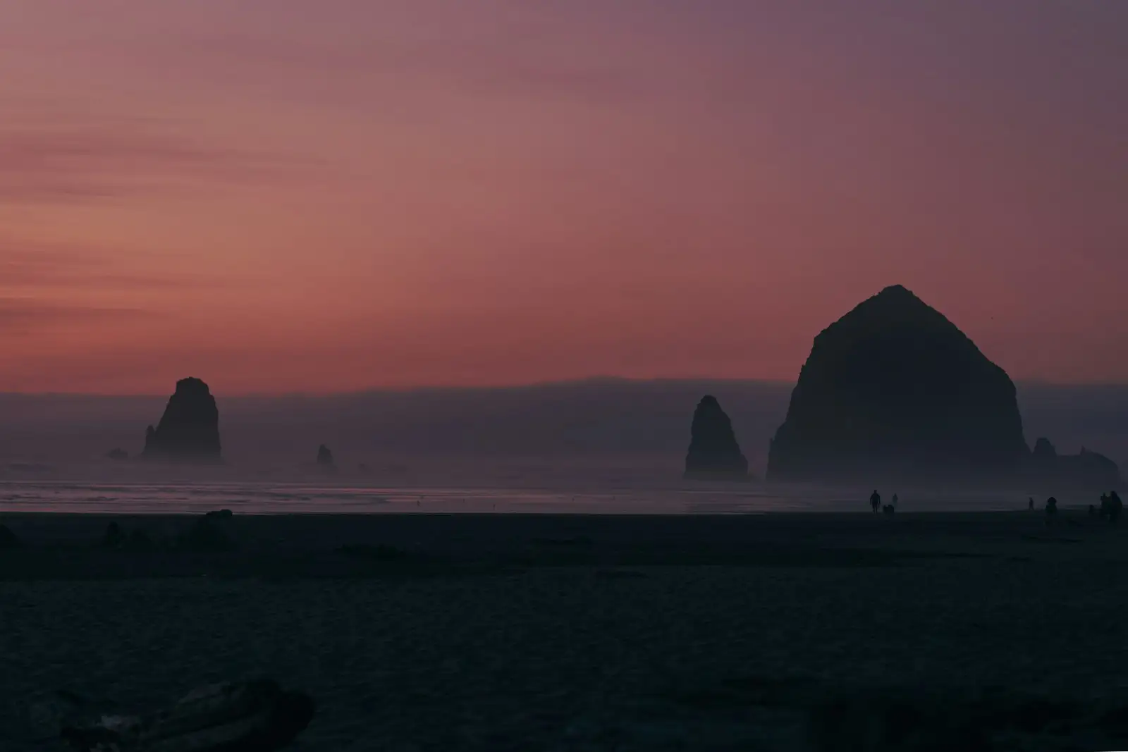 Haystack Rock silhouette at Cannon Beach, Oregon.